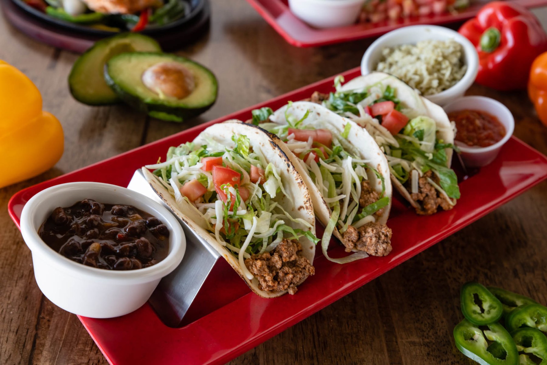 (3) Street Taco with rice & beans